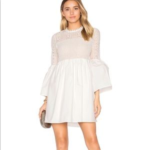FLARE SLEEVE LACE MINI DRESS IN OFF WHITE